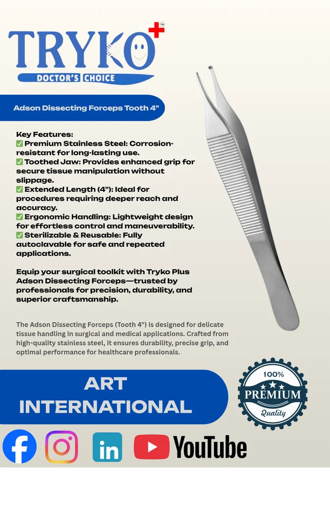 Adson Dissecting Forceps Toothed 4 Inch, 5 Inch, 6 Inch, 7 Inch & 8 Inch