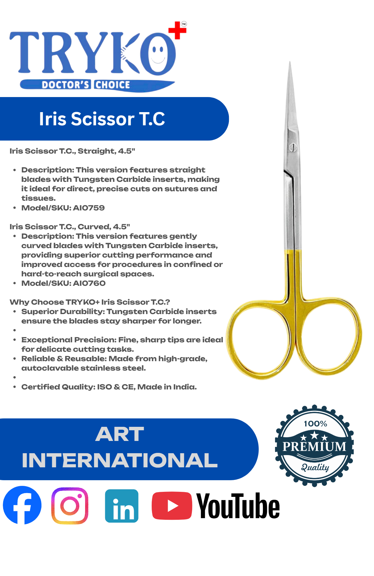 Iris Scissor T.C Straight - 4.5 Inch