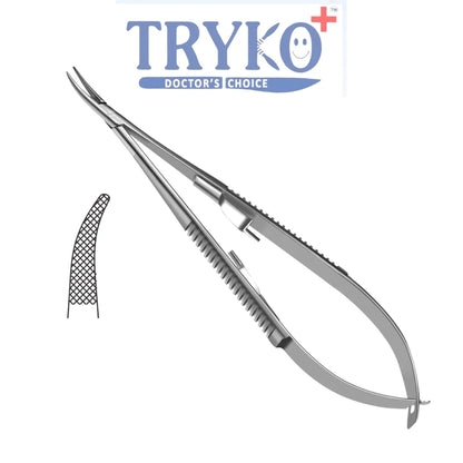 Castroviejo Needle Holder, Flat Handle, Curved 6",7",8"