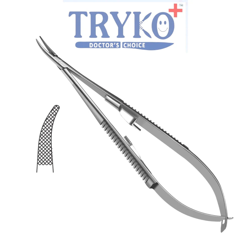 Castroviejo Needle Holder, Flat Handle, Curved 6"