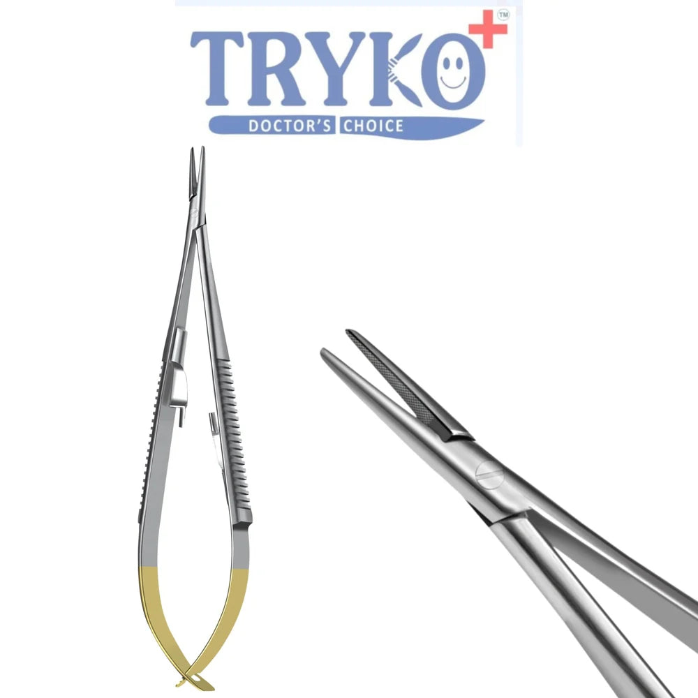 Castroviejo Needle Holder, Flat Handle, TC, Curved 6 Inch , 7 Inch & 8 Inch